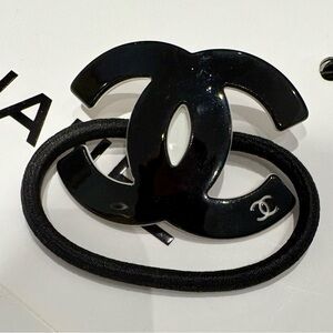SOLD CHANEL CC Black Logo Hair Tie/Wrist Band/Hair Jewelry w CC